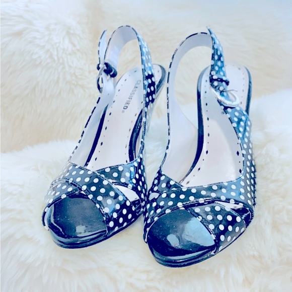 👠RARE VINTAGE SLEEK PINUP Black/White PolkaDot PeepToe SlingBack Stilettos 1950 - Picture 9 of 16